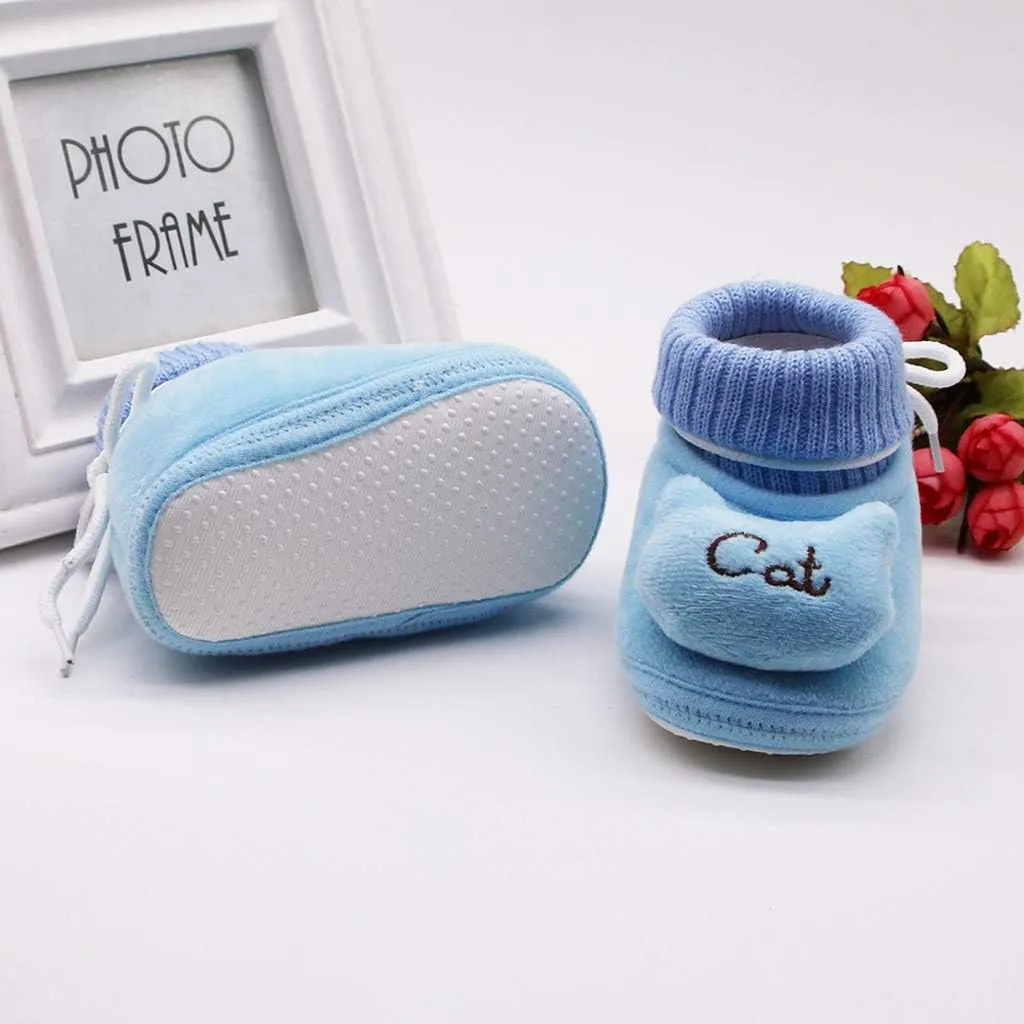 0-18 Months Cute Infant Newborn Baby Girls Cashmere Plush Cat Winter Boots Soft Sole Warm Shoes