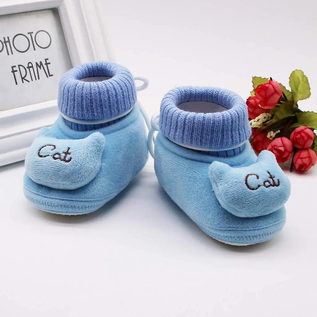 0-18 Months Cute Infant Newborn Baby Girls Cashmere Plush Cat Winter Boots Soft Sole Warm Shoes
