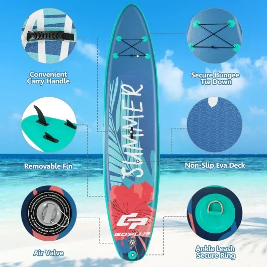 10 Feet Inflatable Stand Up Paddle Board with Backpack Leash Aluminum Paddle-L