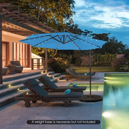 10 Feet Patio Solar Powered Cantilever Umbrella with Tilting System-Blue