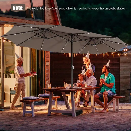 15 Feet Twin Patio Umbrella with 48 Solar LED Lights-Light Brown