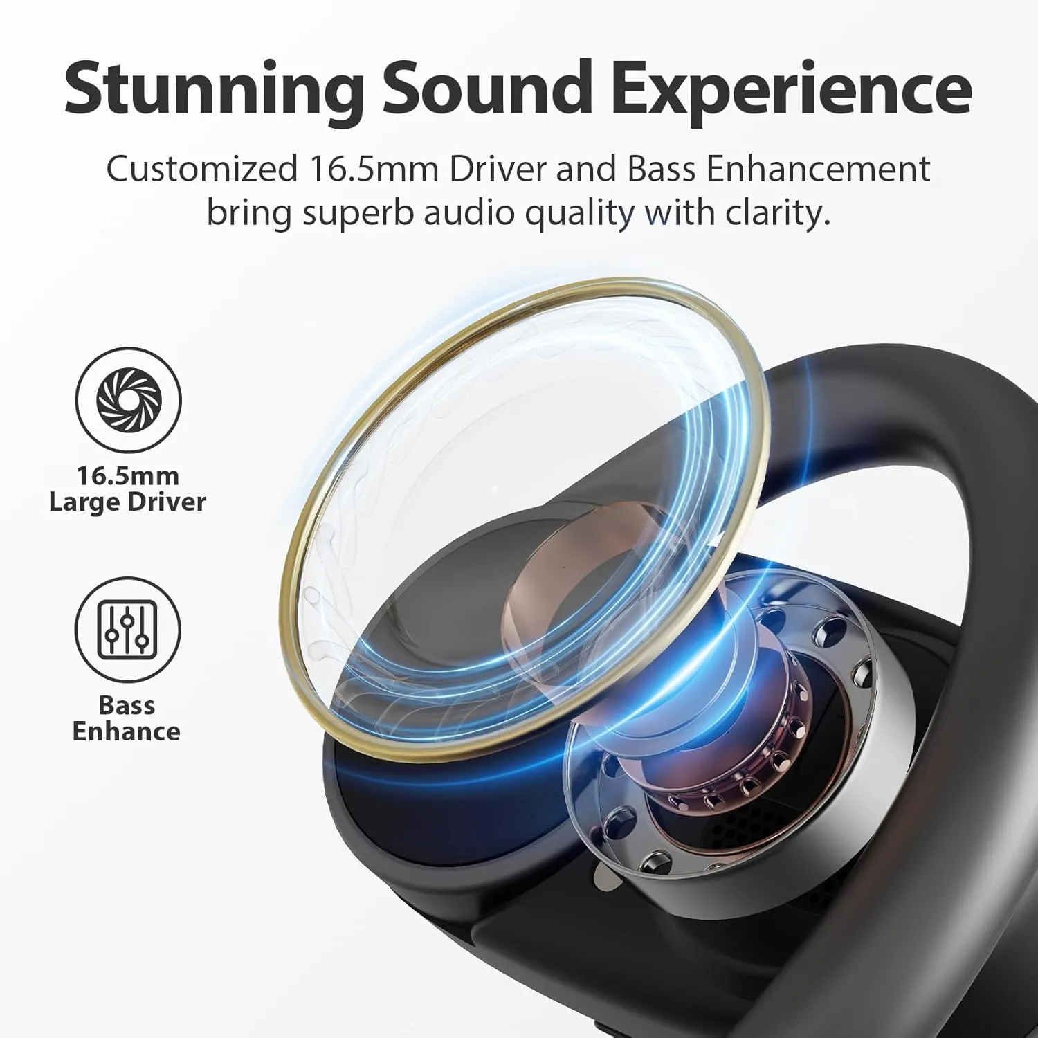 1Mii Open Ear Headphones, Wireless Sports Earbuds 60 Hours Long Playtime with Charging Case, Snug Fit Bluetooth Earbuds with Rotatable Ear Hooks, ENC Clear Calls Premium Sound IPX4 Waterproof Black