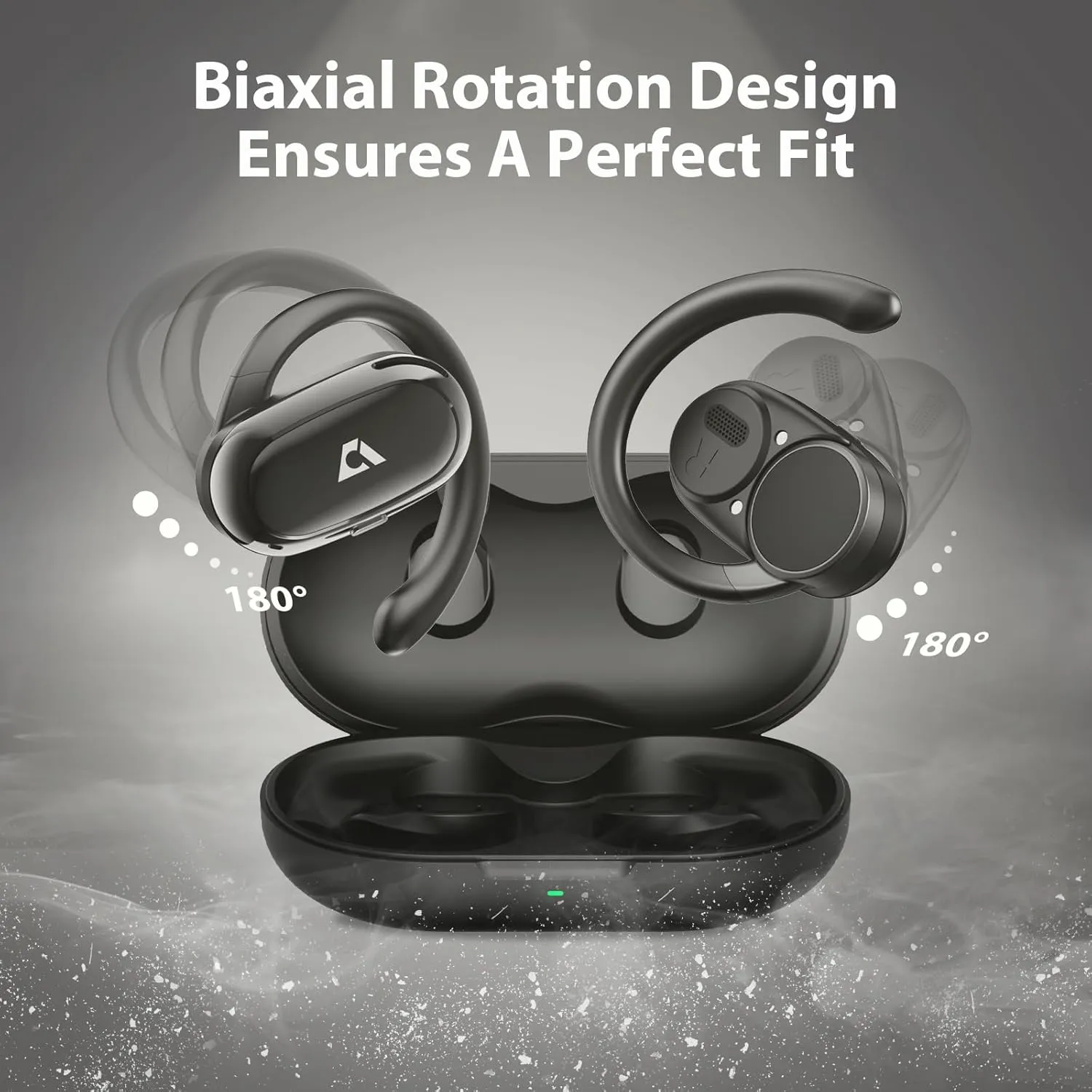 1Mii Open Ear Headphones, Wireless Sports Earbuds 60 Hours Long Playtime with Charging Case, Snug Fit Bluetooth Earbuds with Rotatable Ear Hooks, ENC Clear Calls Premium Sound IPX4 Waterproof Black