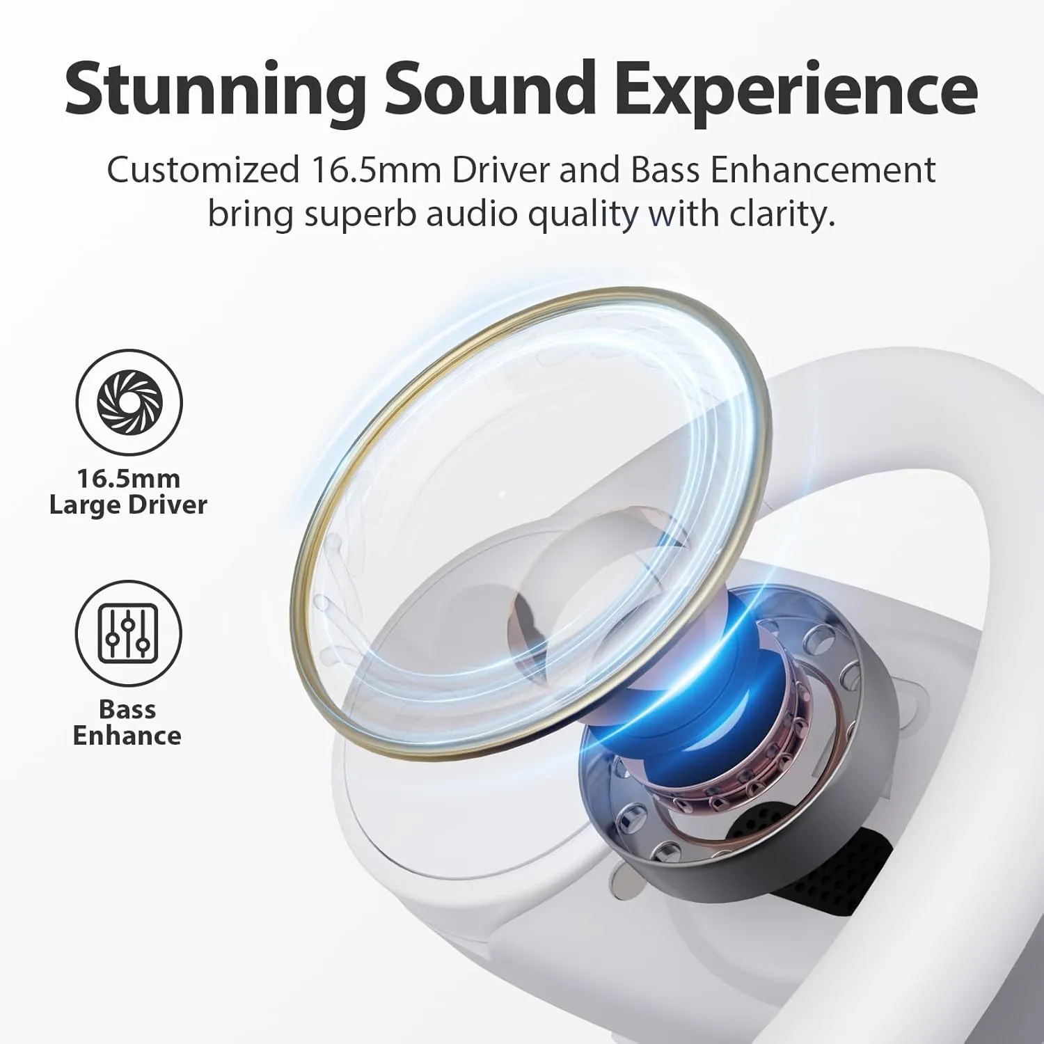 1Mii Open Ear Headphones, Wireless Sports Earbuds 60 Hours Long Playtime with Charging Case, Snug Fit Bluetooth Earbuds with Rotatable Ear Hooks, ENC Clear Calls Premium Sound IPX4 Waterproof (White)