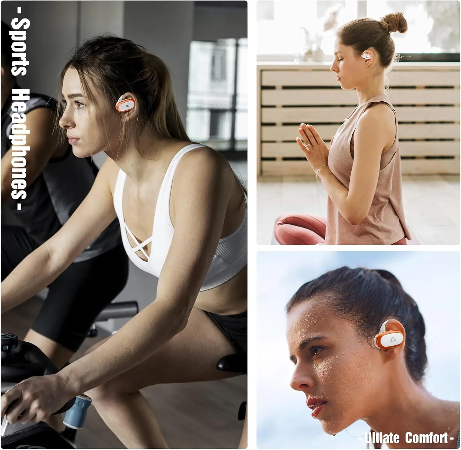 1Mii Open Ear Headphones, Wireless Sports Earbuds 60 Hours Long Playtime with Charging Case, Snug Fit Bluetooth Earbuds with Rotatable Ear Hooks, ENC Clear Calls Premium Sound IPX4 Waterproof (White)
