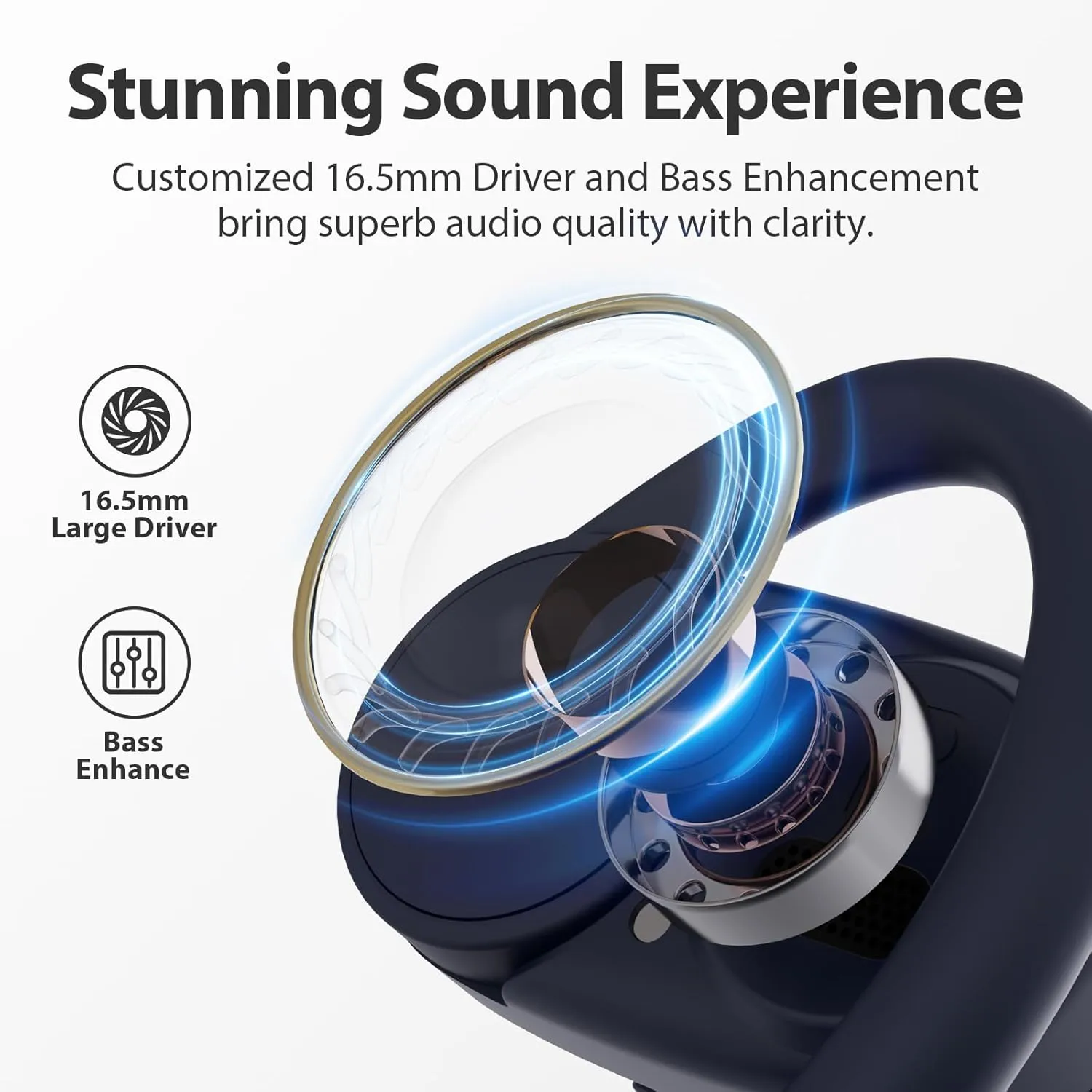 1Mii Open Ear Headphones, Wireless Sports Earbuds 60 Hours Long Playtime with Charging Case, Snug Fit Bluetooth Earbuds with Rotatable Ear Hooks, IPX4 Waterproof (Blue&Orange)