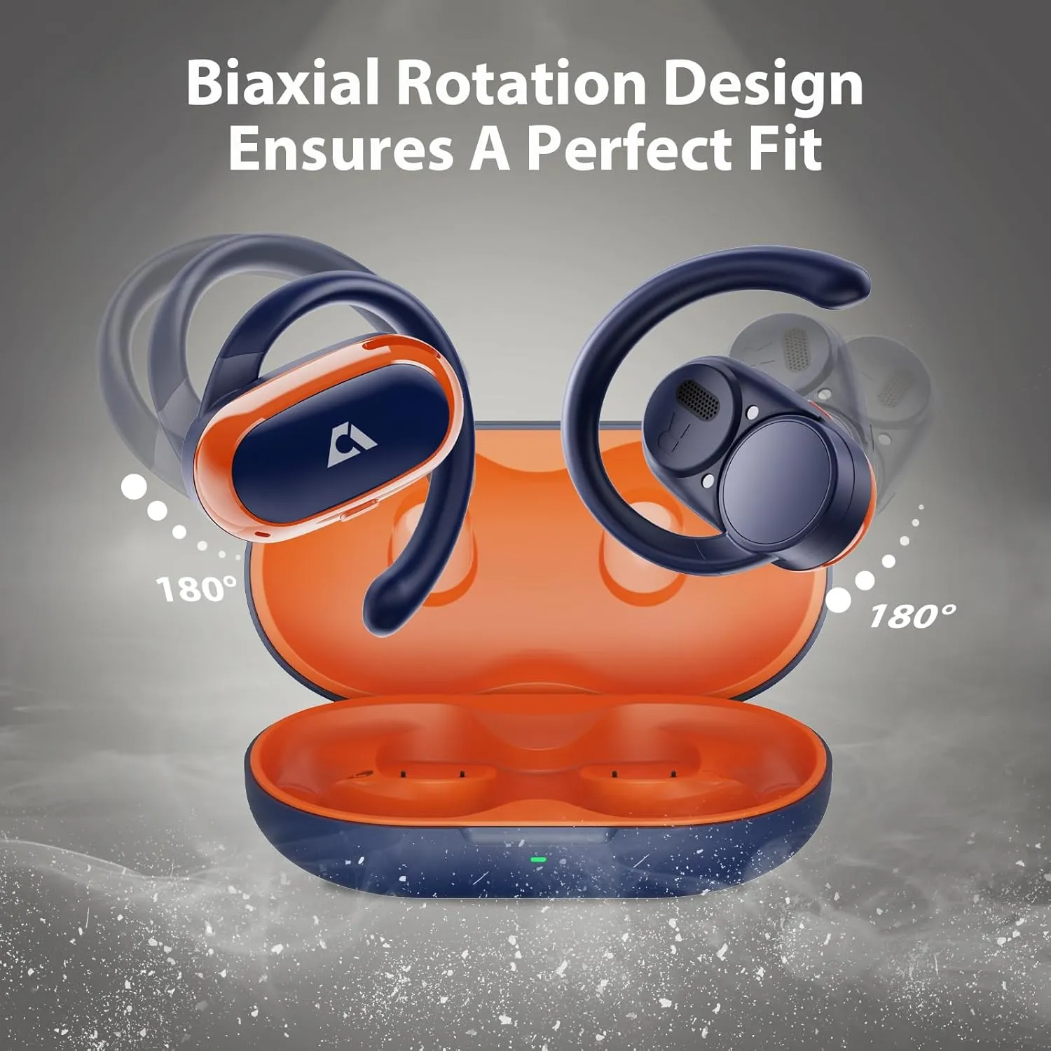 1Mii Open Ear Headphones, Wireless Sports Earbuds 60 Hours Long Playtime with Charging Case, Snug Fit Bluetooth Earbuds with Rotatable Ear Hooks, IPX4 Waterproof (Blue&Orange)