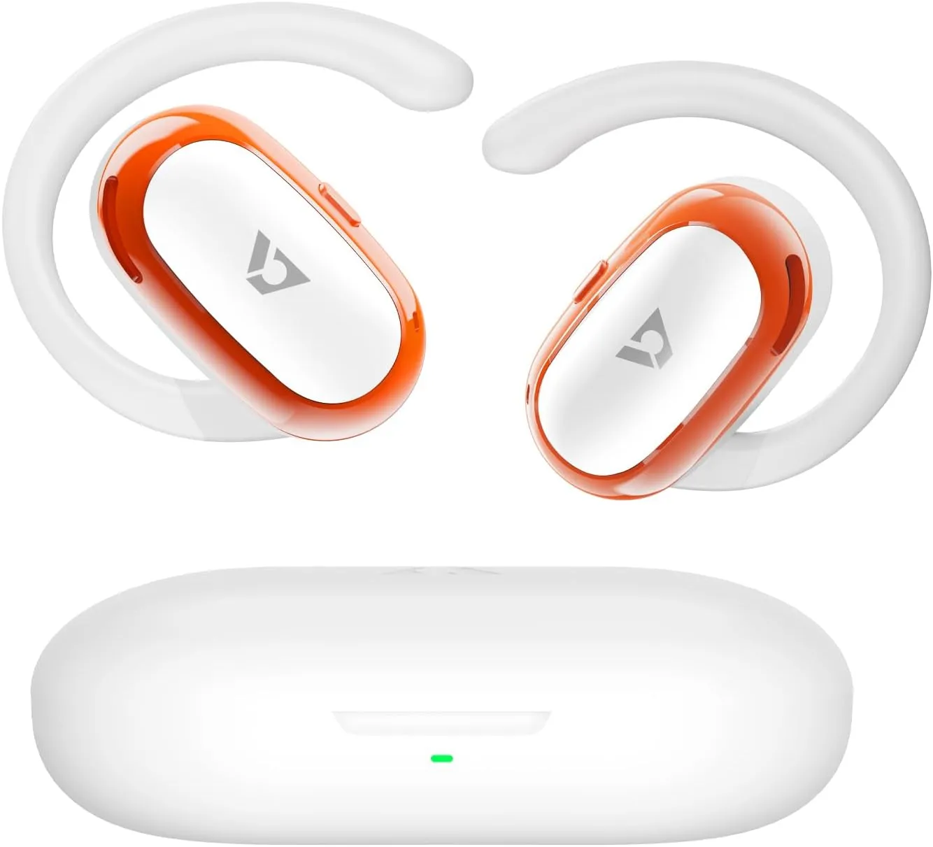 1Mii Open Ear Headphones, Wireless Sports Earbuds 60 Hours Long Playtime with Charging Case, Snug Fit Bluetooth Earbuds with Rotatable Ear Hooks, IPX4 Waterproof (White&Orange)