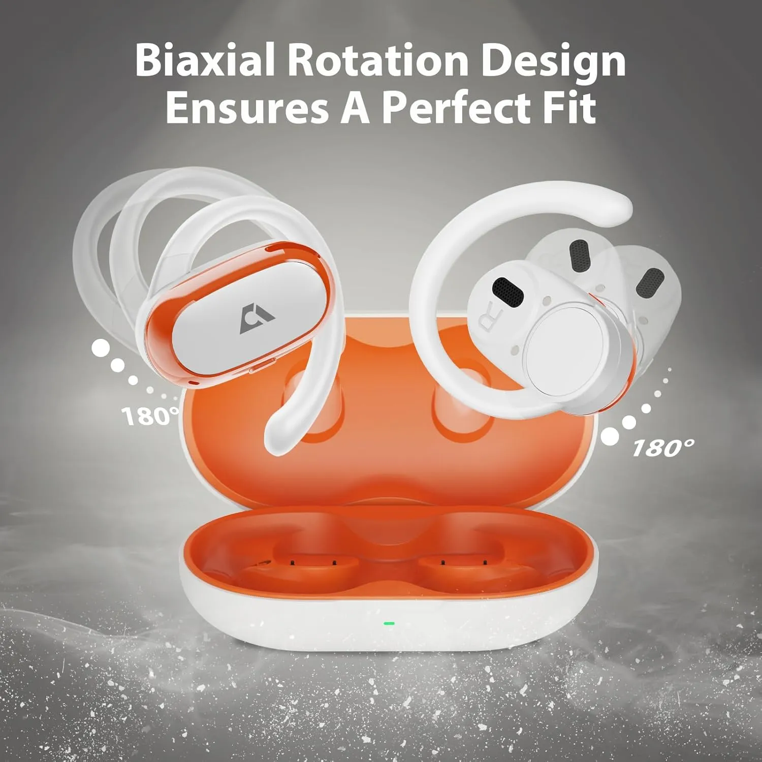 1Mii Open Ear Headphones, Wireless Sports Earbuds 60 Hours Long Playtime with Charging Case, Snug Fit Bluetooth Earbuds with Rotatable Ear Hooks, IPX4 Waterproof (White&Orange)