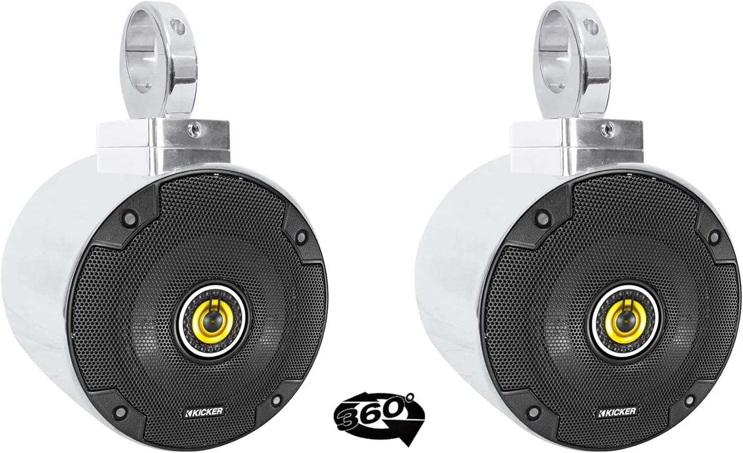 (2) Kicker CSC54 5.25" 360 Degree Swivel Chrome Wakeboard Tower Speakers