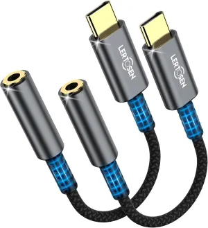 2 Pack USB C to 3.5mm Headphone Jack Adapter  HiFi Audio Dongle, Type C to Aux Female Cable Cord Compatible with iPhone 16/15 Pro Max, Samsung S25/S24/S23, iPad Pro, Pixel, MacBook