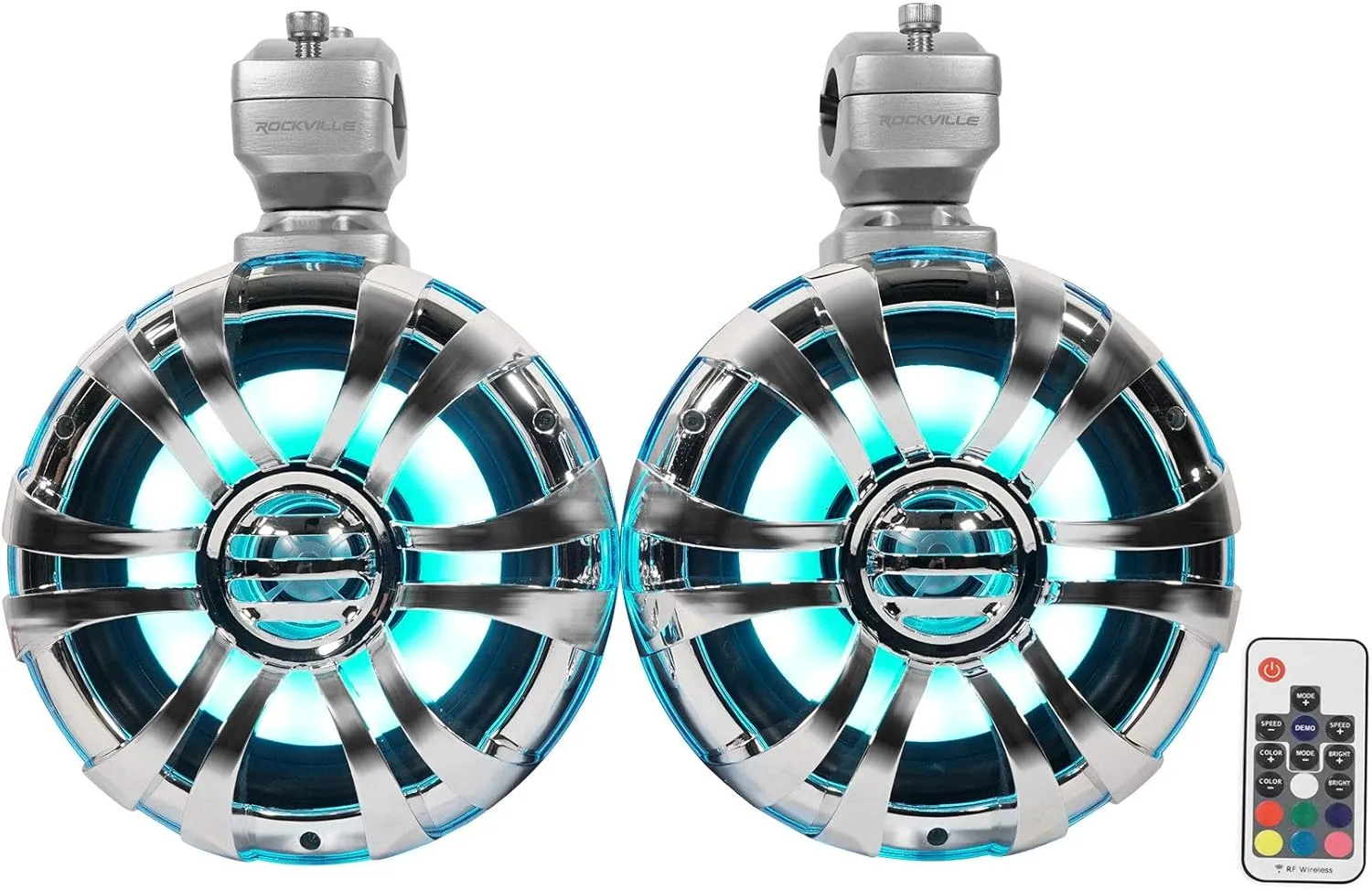 2 Rockville WB65KLED 6.5" 600w Metal Marine Wakeboard LED Tower Speakers   Remote
