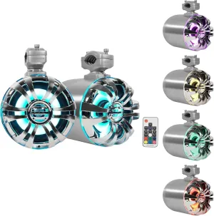 2 Rockville WB65KLED 6.5" 600w Metal Marine Wakeboard LED Tower Speakers   Remote