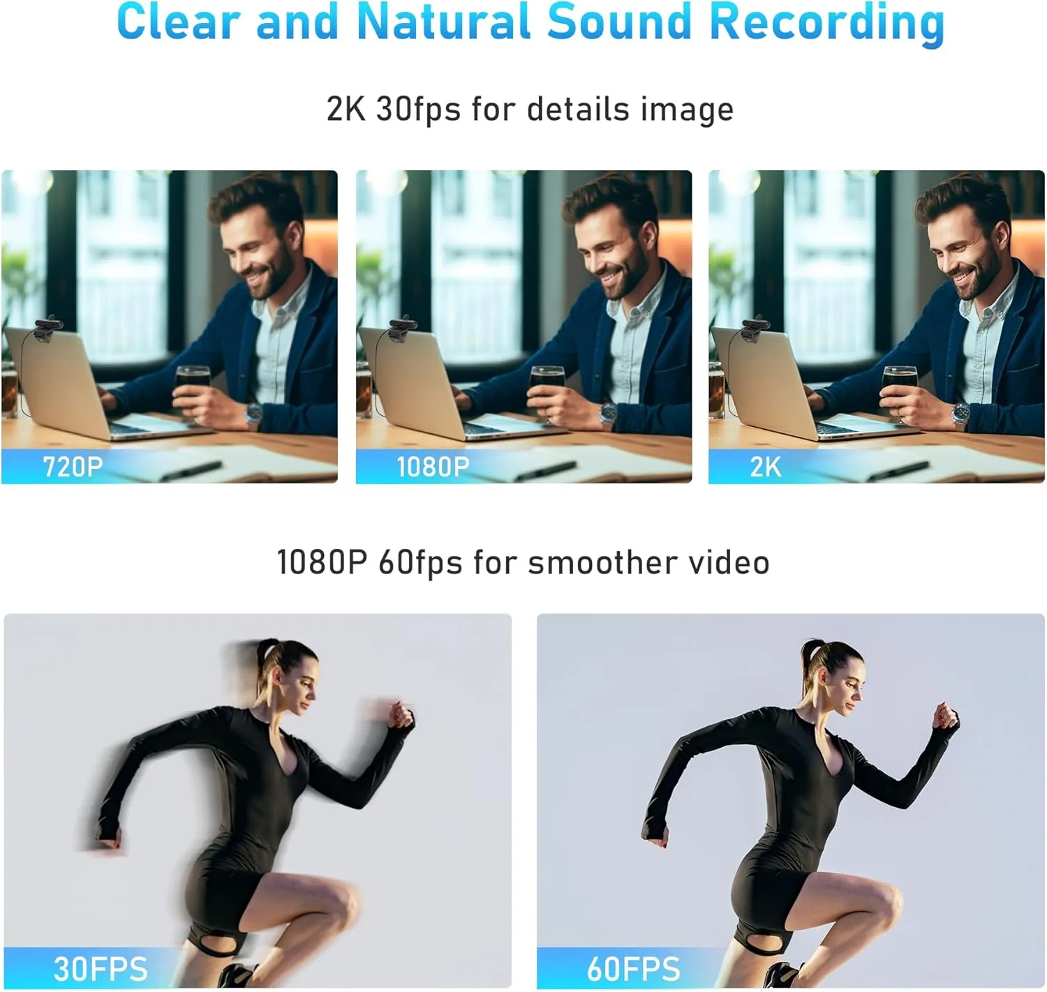 2K Webcam, FHD Computer Streaming Camera with 2K/30fps, 1080P/60fps, Autofocus, Dual Noise-Cancelling Microphones and Tripod, for Computer/Zoom/Skype/Teams/Laptop/MacBook/Windows