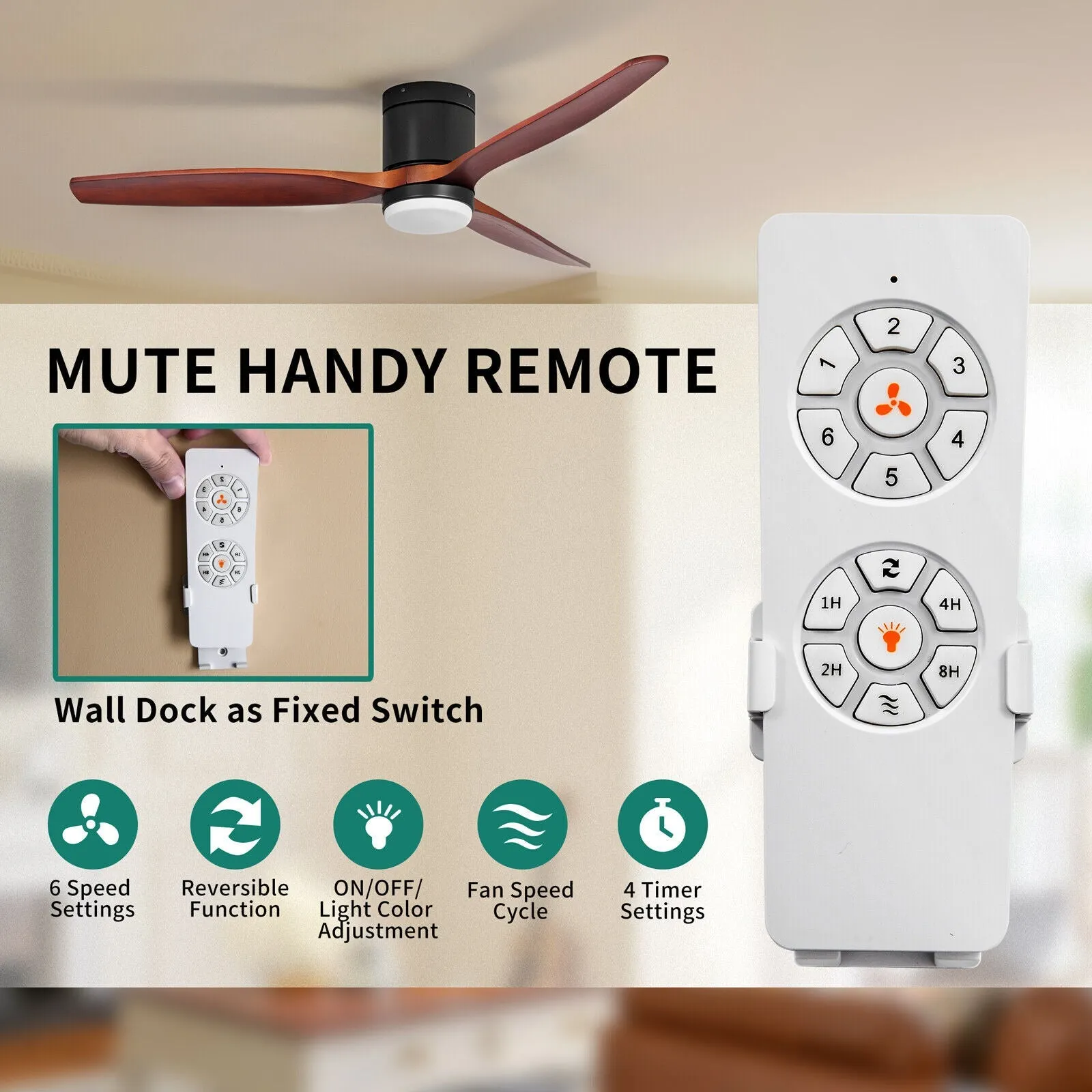 52-Inch Ceiling Fan Light with Remote Control, Dimmable LED