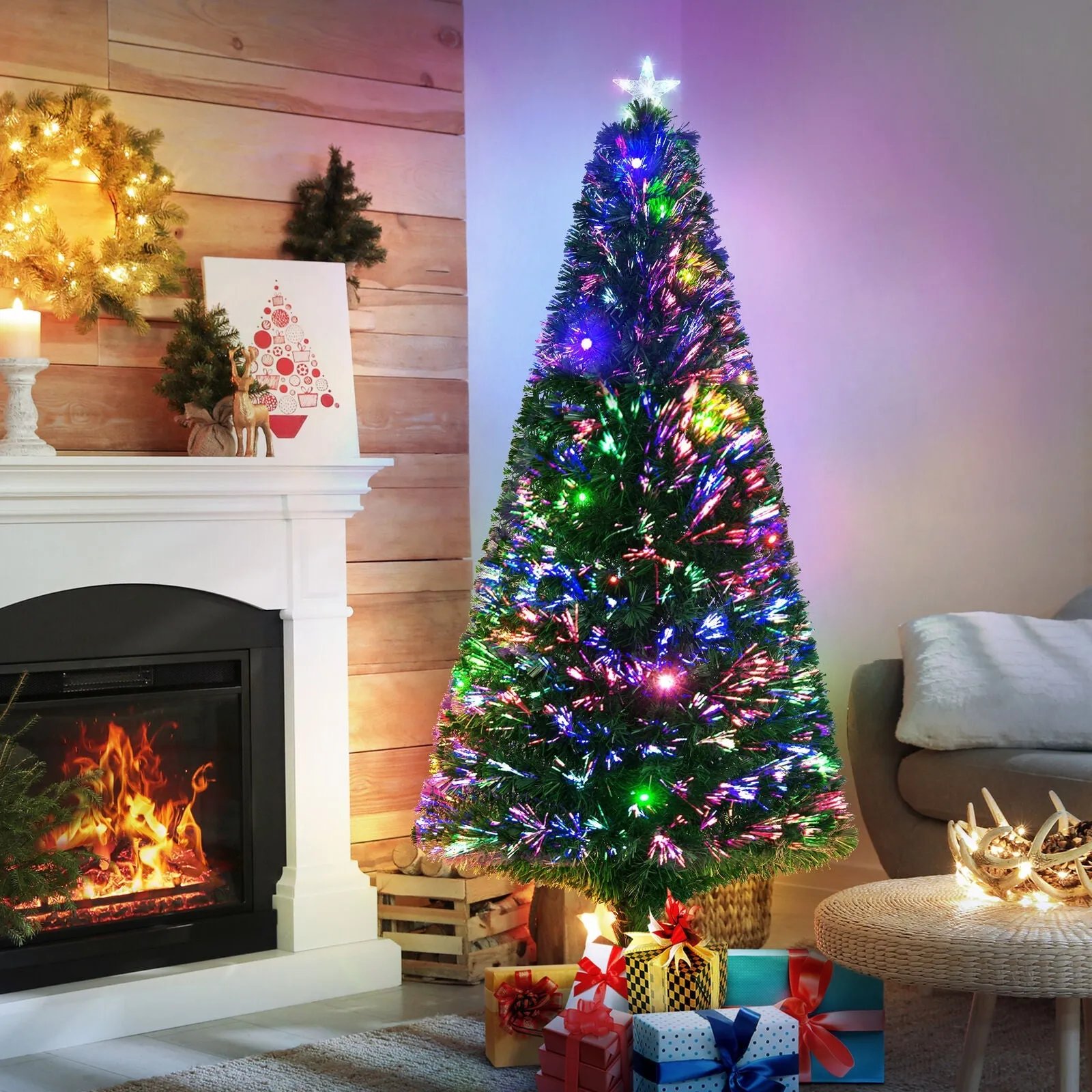 6-Ft Pre-Lit Christmas Tree with Colorful LED Lights & Decorations