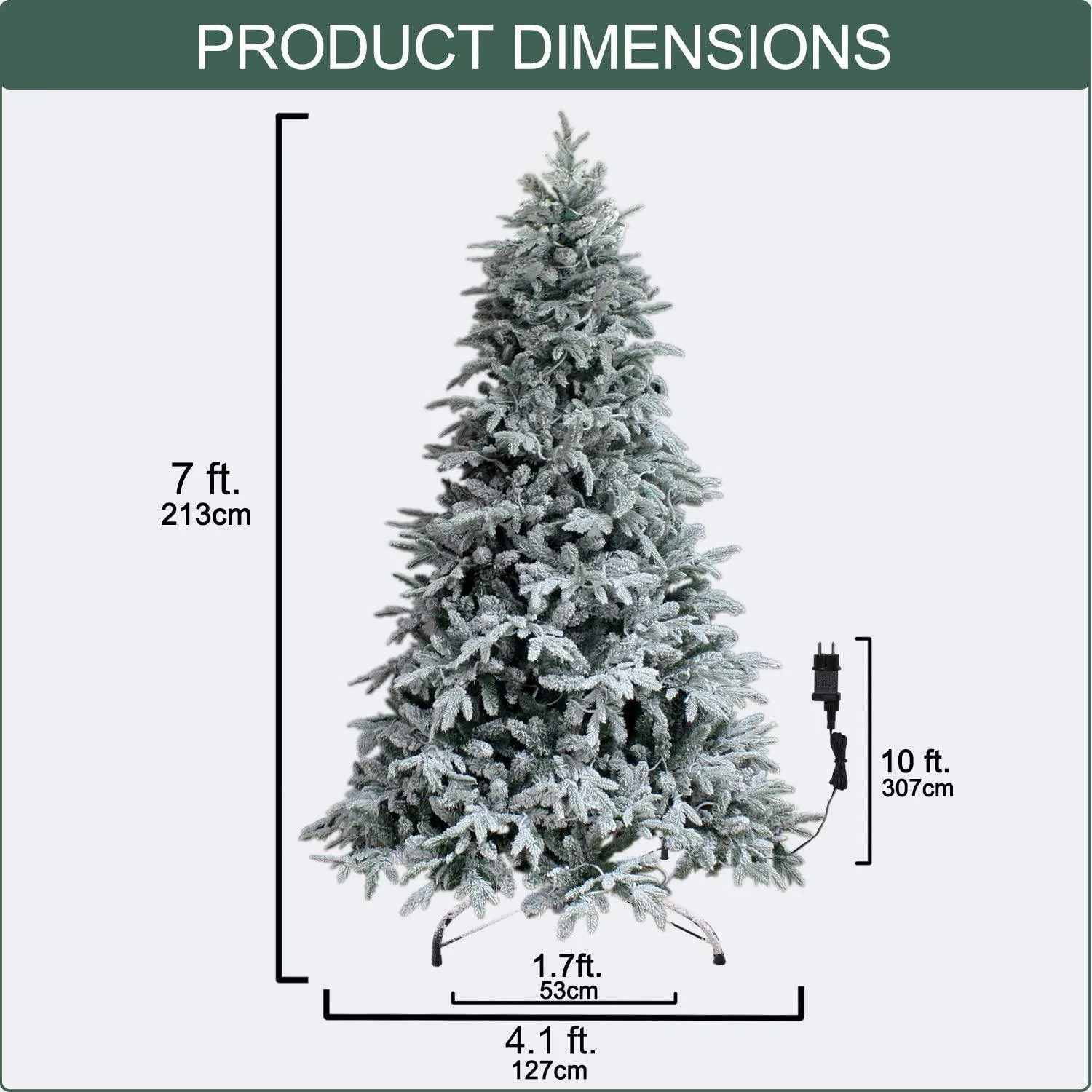 7Ft Snow Flocked Pre-lit Xmas Tree with 300 LED Lights & Sturdy Metal Stand