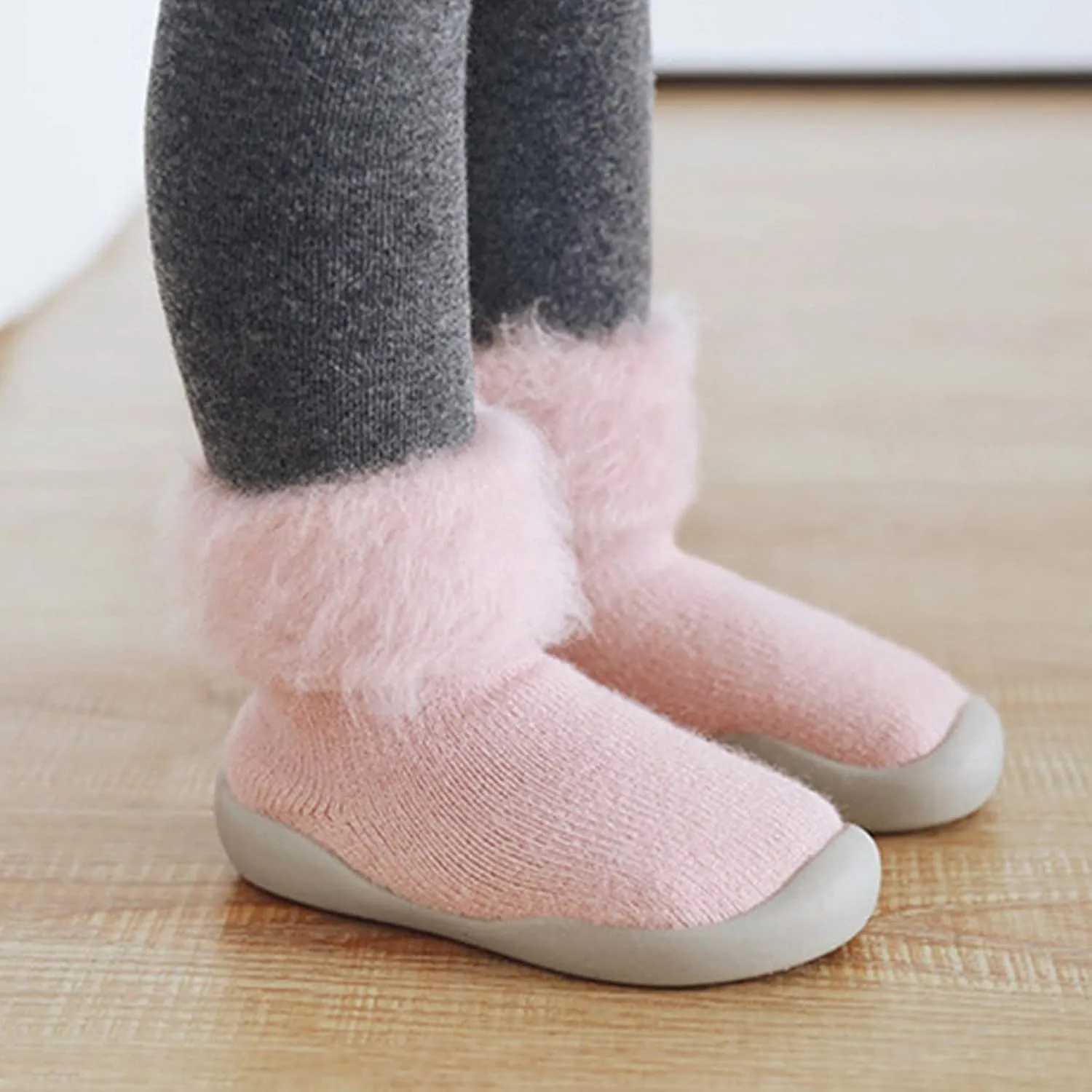 9M-3.5Years Kids Slipper StockingToddler Baby Boys Girls Solid Warm Knit Soft Sole Rubber Shoes Socks
