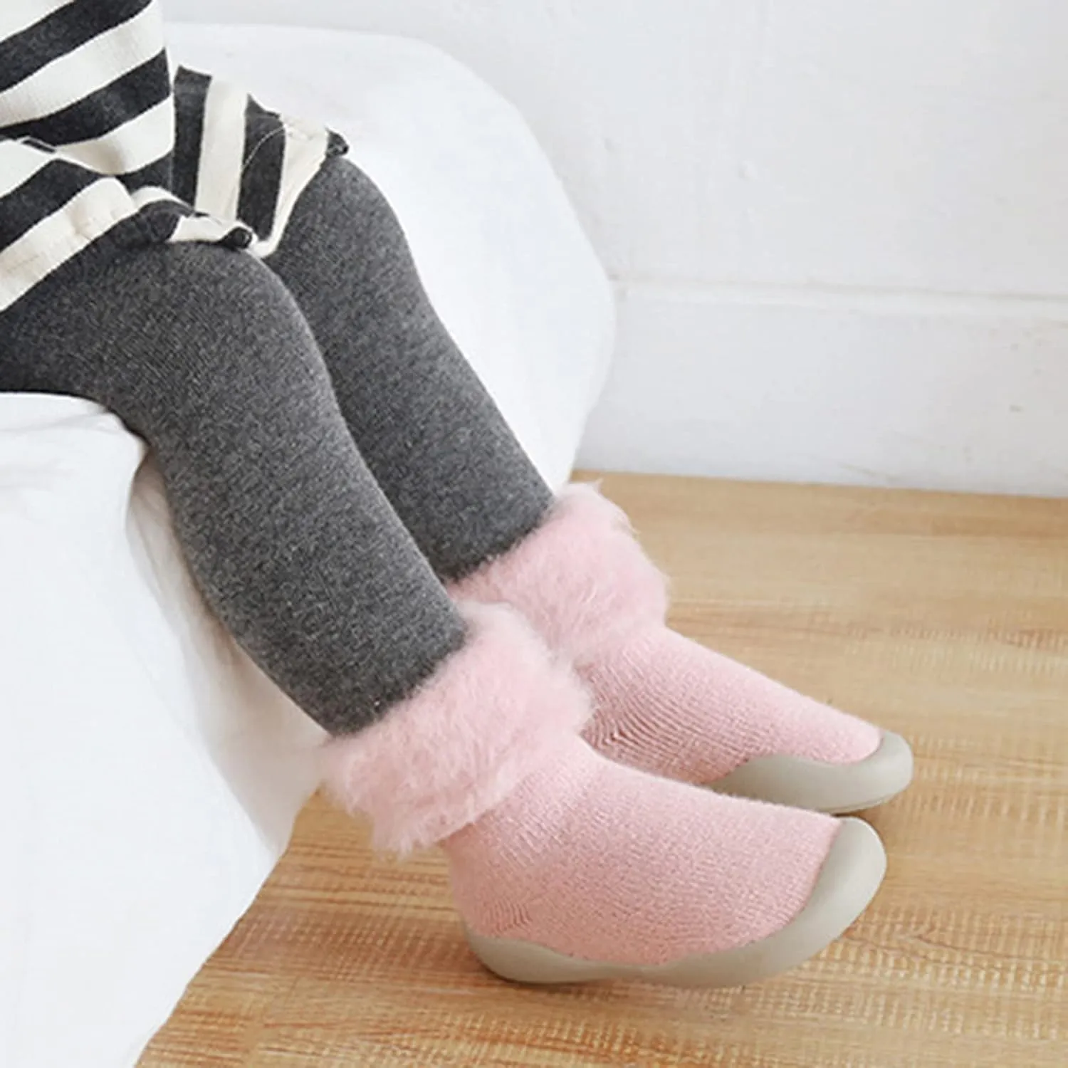 9M-3.5Years Kids Slipper StockingToddler Baby Boys Girls Solid Warm Knit Soft Sole Rubber Shoes Socks
