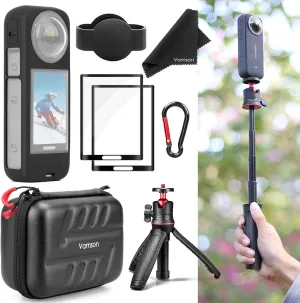 Accessories Kit for Insta360 X4 Action Camera, with Protective Hard Case, Tempered Glass Protectors Film, Multi-functional Tripod, Silicone Case Accessories Bundle