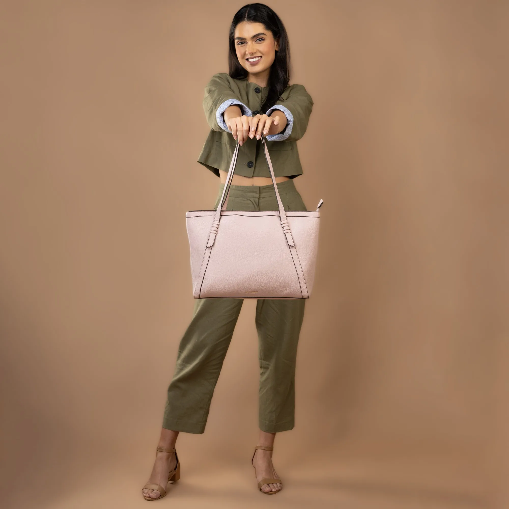Accessorize London Women's Pink Faux Leather Artisan Strap Detail Work Tote Bag