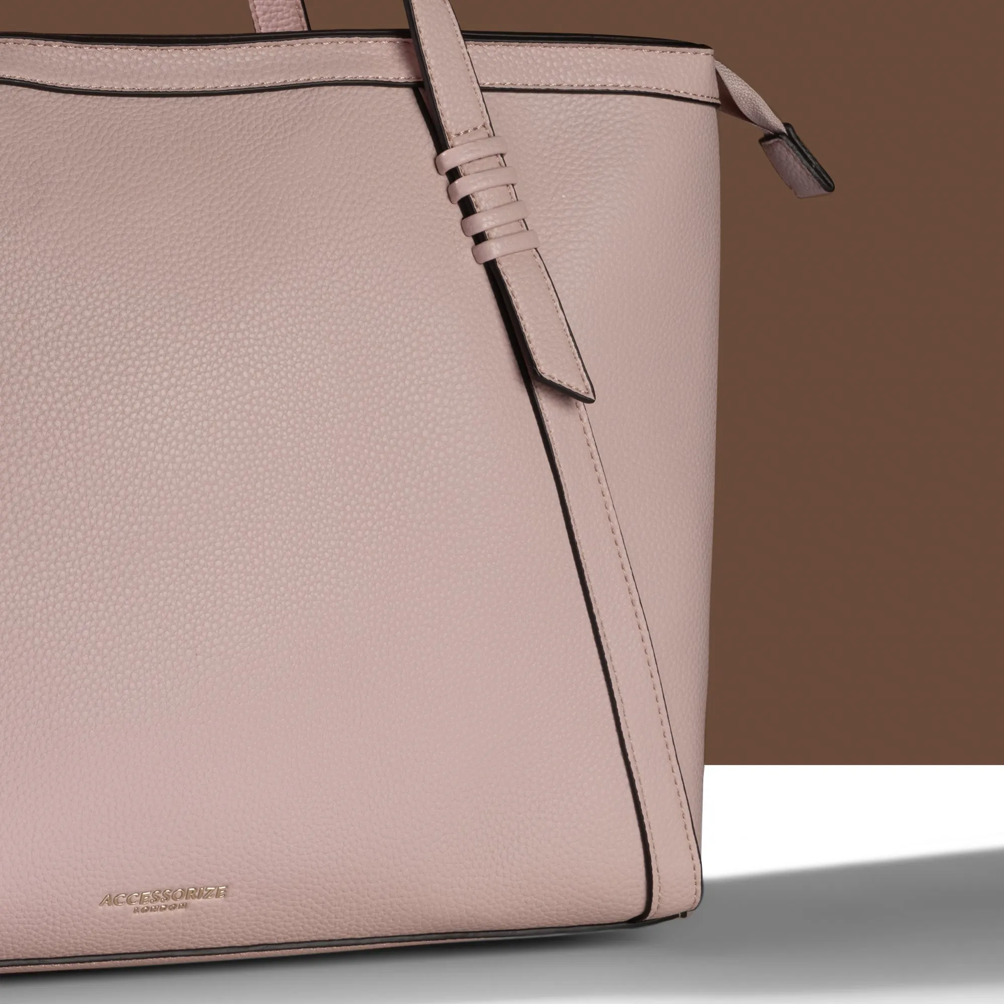 Accessorize London Women's Pink Faux Leather Artisan Strap Detail Work Tote Bag