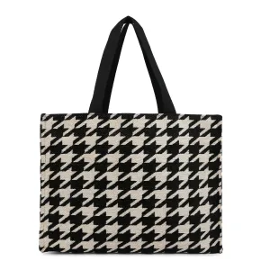 Accessorize London Women's Pure Organic Cotton Black & White Dogtooth Tote Bag
