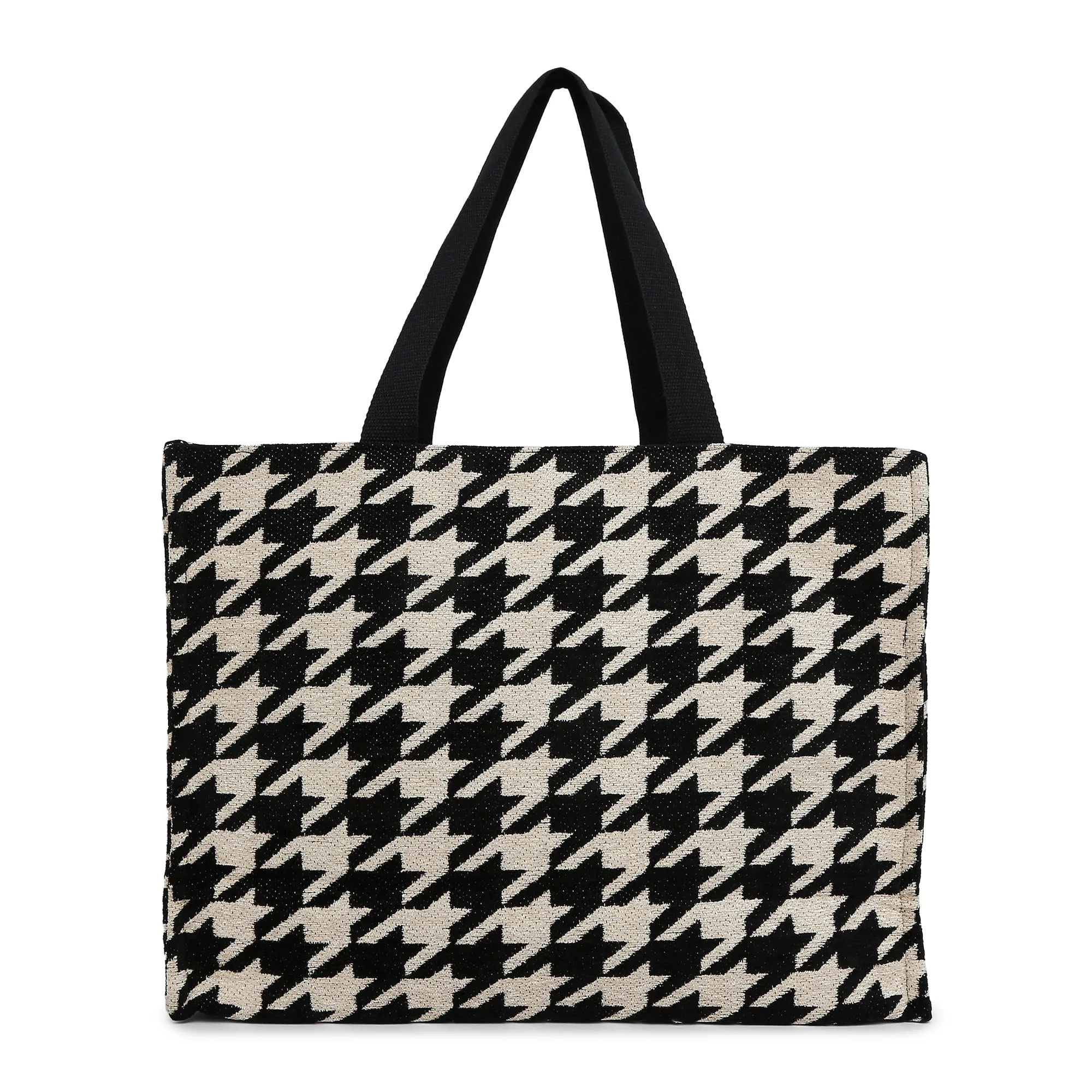 Accessorize London Women's Pure Organic Cotton Black & White Dogtooth Tote Bag