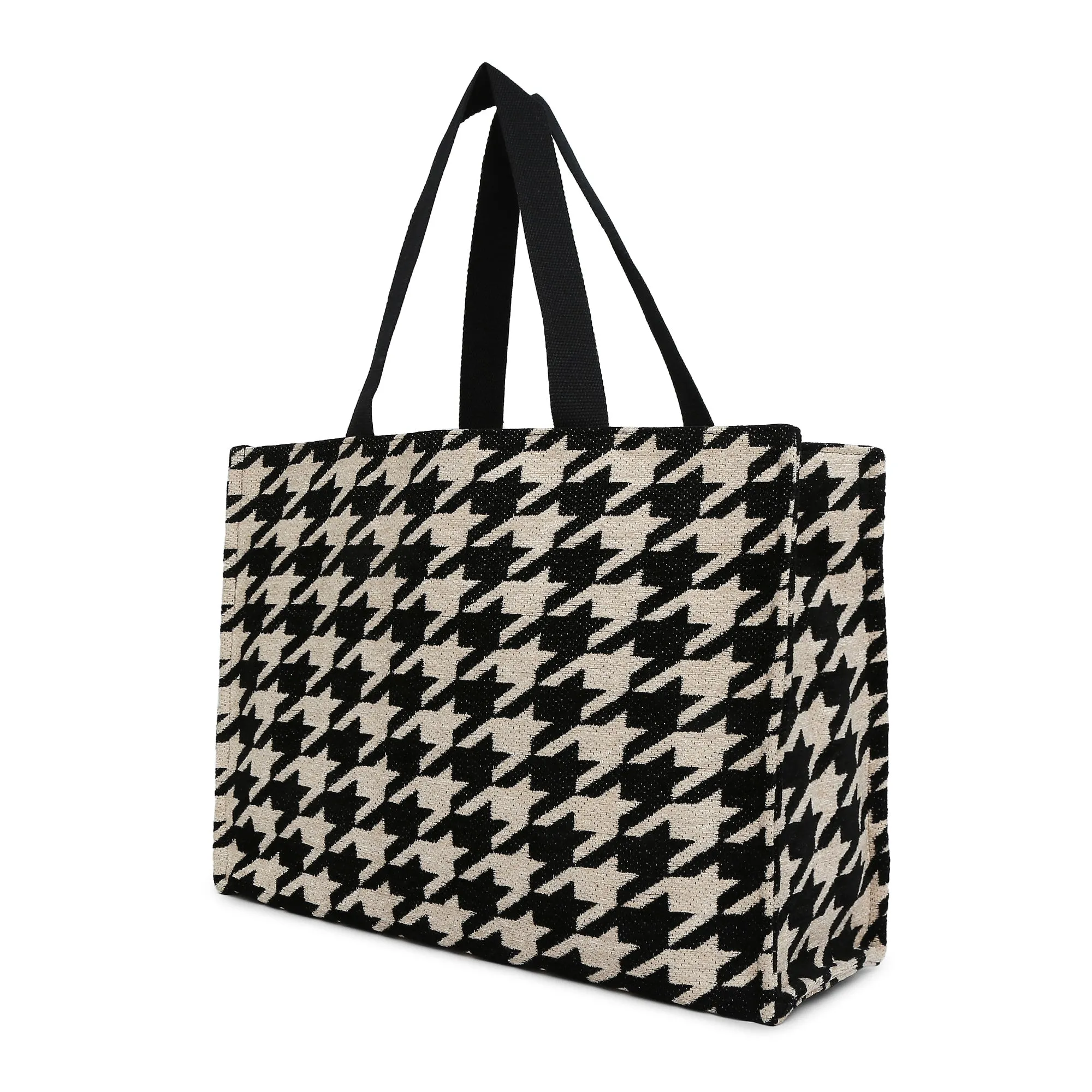 Accessorize London Women's Pure Organic Cotton Black & White Dogtooth Tote Bag