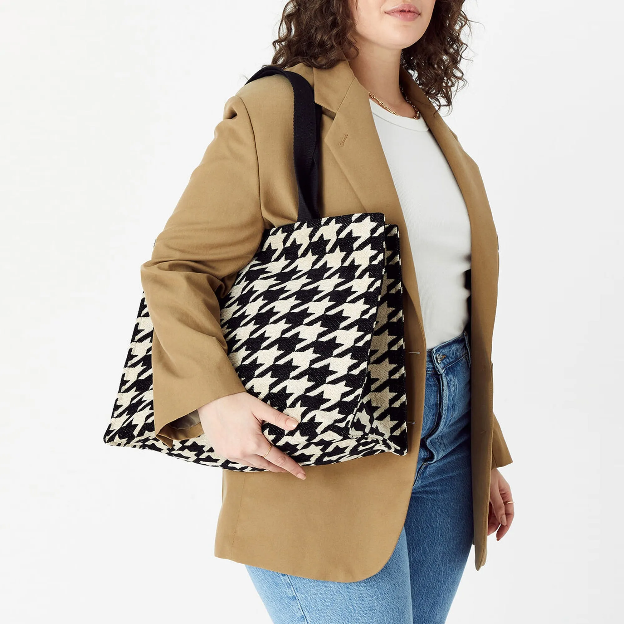 Accessorize London Women's Pure Organic Cotton Black & White Dogtooth Tote Bag