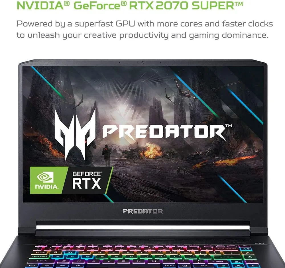 Acer Predator Triton 500 PT515-52-73L3 Gaming Laptop, Intel i7-10750H, NVIDIA GeForce RTX 2070 SUPER, 15.6" FHD NVIDIA G-SYNC Display, 300Hz, 16GB Dual-Channel DDR4, 512GB NVMe SSD, RGB Backlit KB