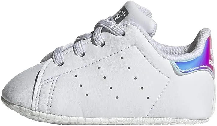 adidas Originals unisex baby Stan Smith Crib Sneaker, White/White/Silver Metallic, 2 Infant US