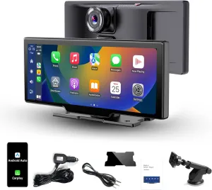 Adjustable 10.26" Inch Touch Screen, Wireless Carplay Screen & Android Auto with 2K Dash Cam HD IPS Display, Support FM Radio, Car Stereo, Mirror Link, Voice Control, BT Call, TF, Aux-in