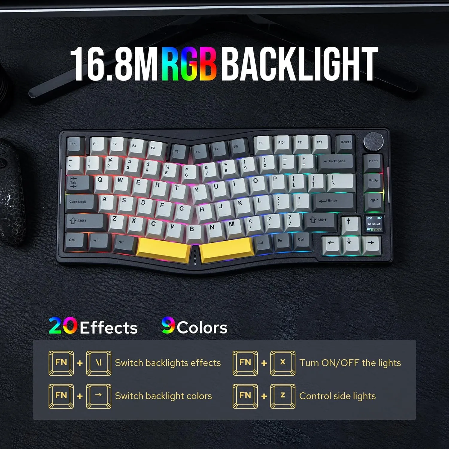AJAZZ AKS075 Wireless Gaming Keyboard, Hot-Swappable Gasket Mechanical 75% Alice Keyboard with 0.85 TFT Screen, BT5.1/2.4GHz/USB-C, 5000mAh Battery (Black, Flying Fish Switch)