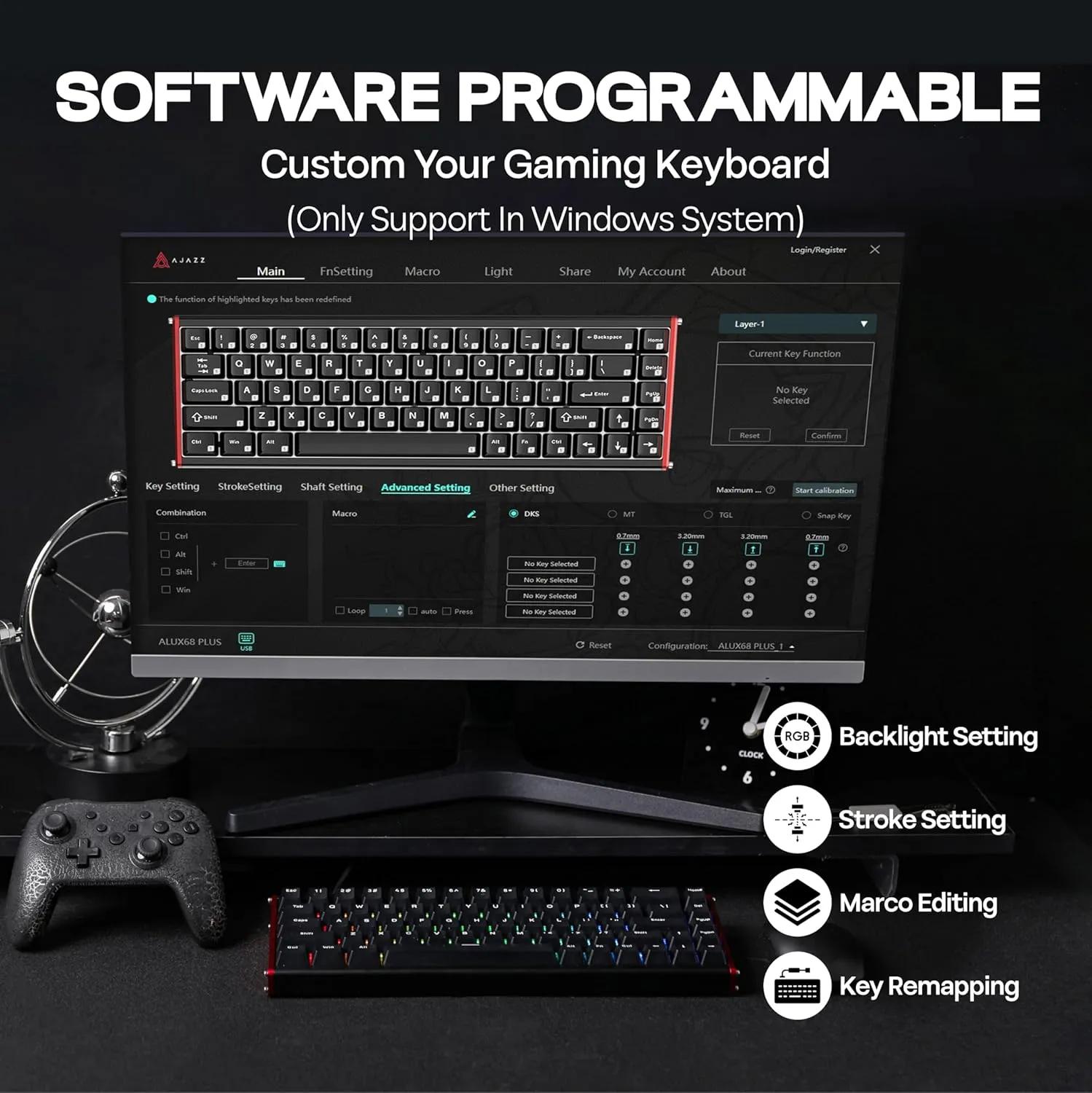 AJAZZ ALUX68 HE Aluminum Rapid Trigger Gaming Keyboard with Magnetic Switch, Wired Hall Effect Keyboard with 8K Polling Rate, 0.125ms Latency, RGB Backlight (Black, ALUX68 Plus)