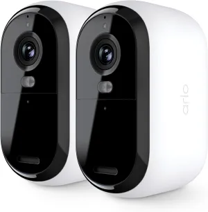 Arlo Essential Security Camera 2K | Outdoor-Indoor | 2nd Gen | Wireless with Spotlight, 2-Way Audio, Color Night Vision, Live Stream, Motion Activation, Real Time Notifications - White, 2 Camera