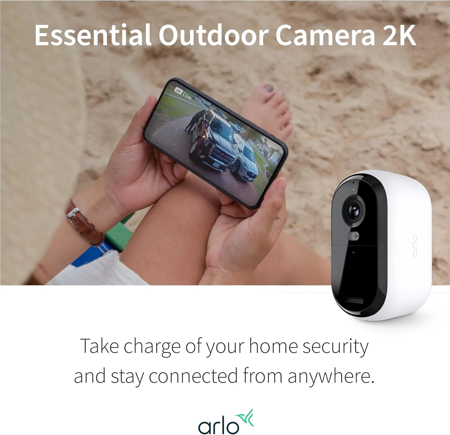Arlo Essential Security Camera 2K | Outdoor-Indoor | 2nd Gen | Wireless with Spotlight, 2-Way Audio, Color Night Vision, Live Stream, Motion Activation, Real Time Notifications - White, 2 Camera