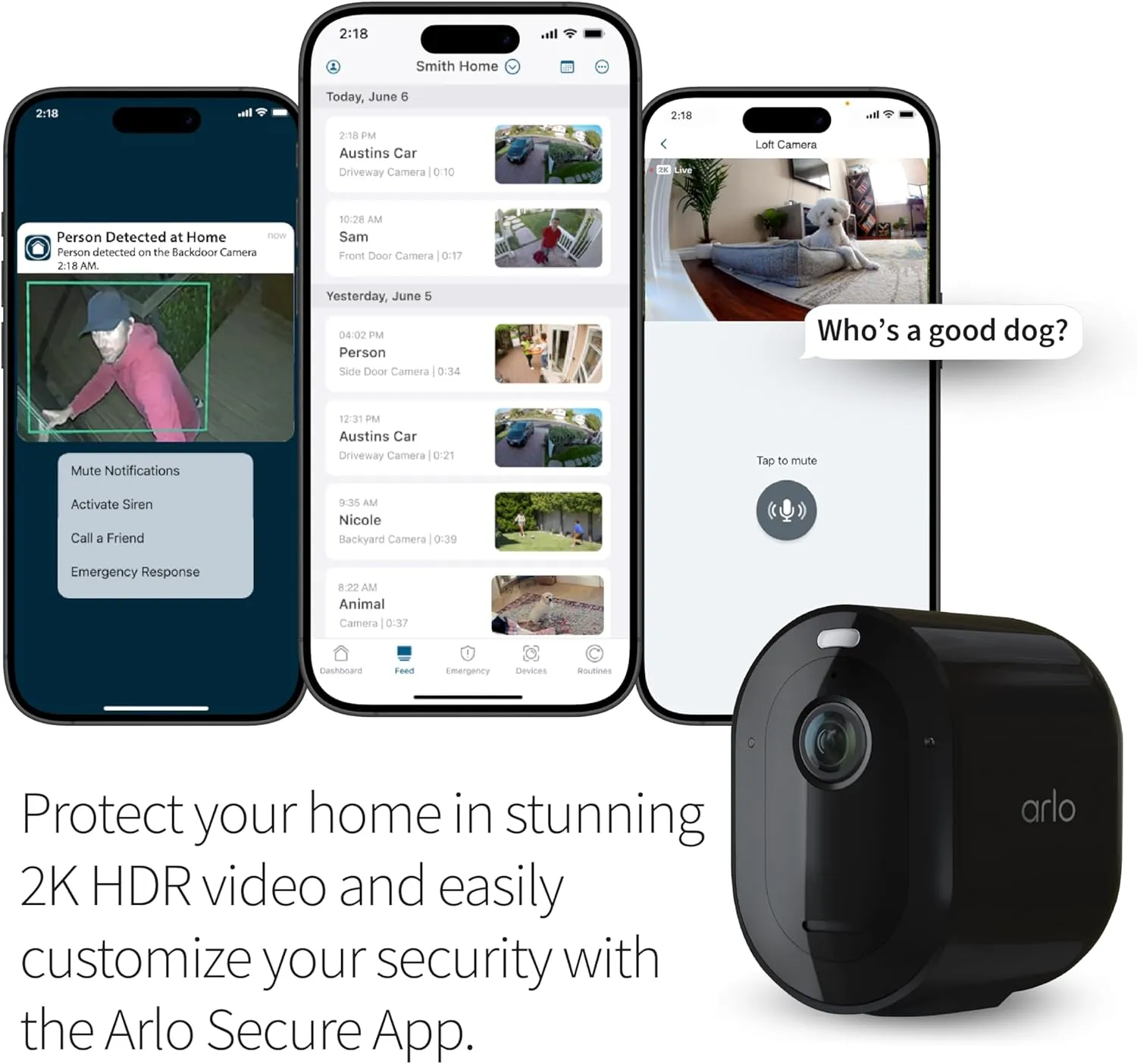 Arlo Pro 5S 2K Spotlight Camera - Wireless Home Security Camera with Spotlight, Color Night Vision, Dual-Band Wi-Fi & 2-Way Audio - Black, 1 Pack, VMC4060B