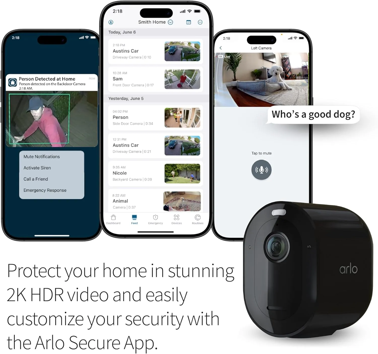 Arlo Pro 5S 2K Spotlight Camera - Wireless Home Security Camera with Spotlight, Color Night Vision, Dual-Band Wi-Fi & 2-Way Audio - Black, 3 Pack, VMC4360B
