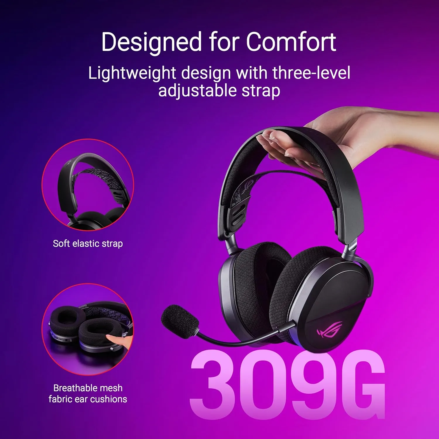 ASUS ROG Pelta Wireless Gaming Headset (BT, ROG SpeedNova 2.4GHz, USB-C, Lightweight 309g, 50mm ROG Titanium-Plated Drivers, 10mm Super-Wideband Mic, RGB, 70HR Battery, for PC, Switch, PS5)- Black