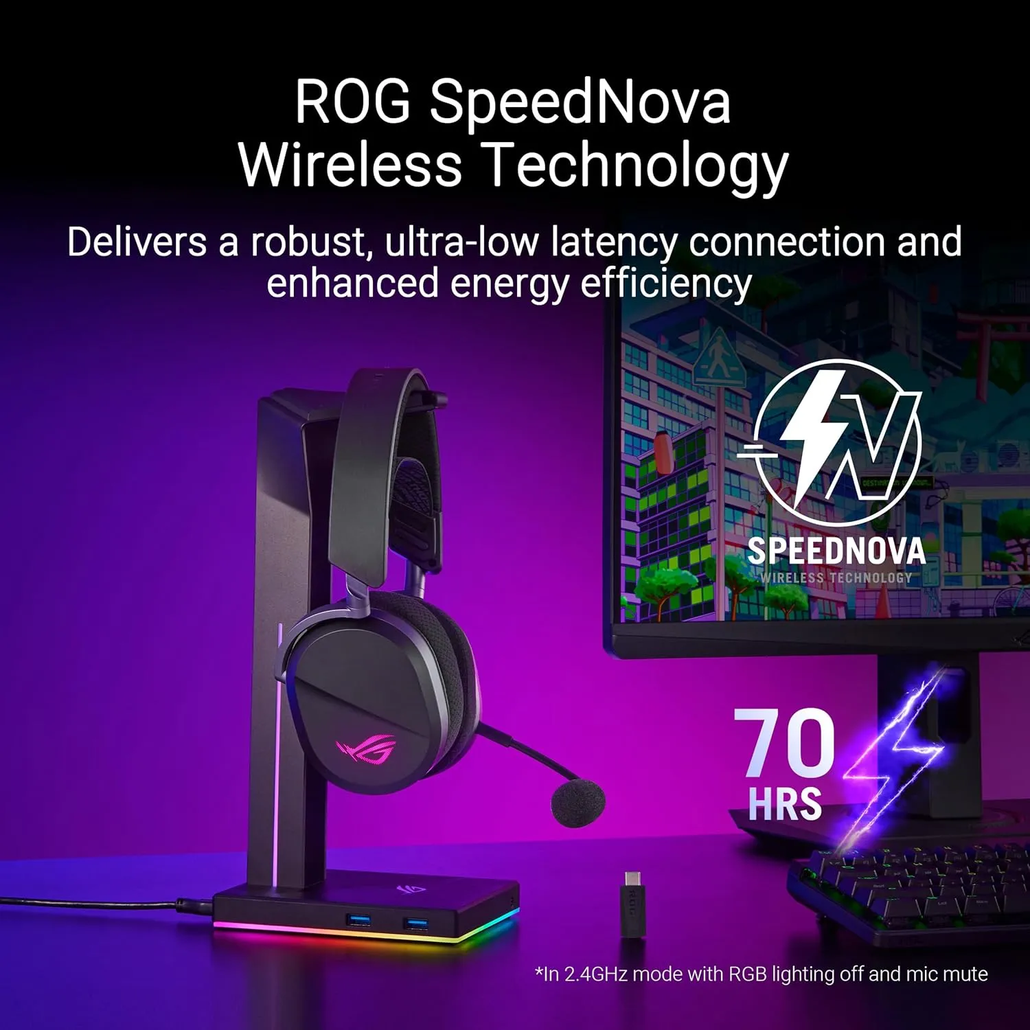 ASUS ROG Pelta Wireless Gaming Headset (BT, ROG SpeedNova 2.4GHz, USB-C, Lightweight 309g, 50mm ROG Titanium-Plated Drivers, 10mm Super-Wideband Mic, RGB, 70HR Battery, for PC, Switch, PS5)- Black