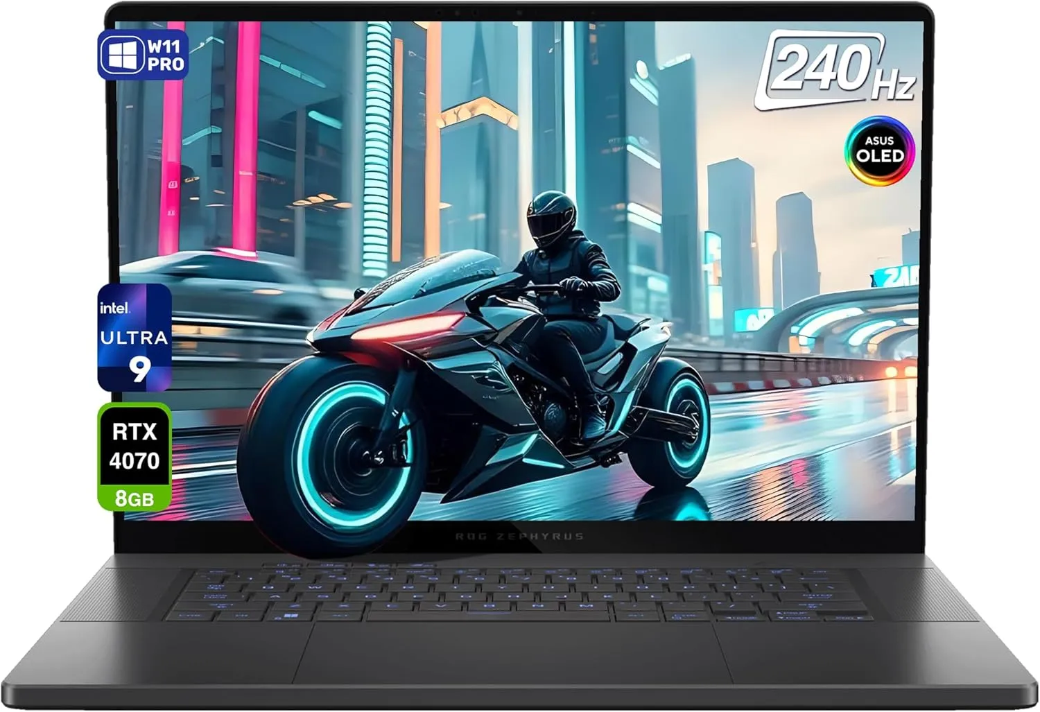ASUS ROG Zephyrus G16 Gaming Laptop, Intel Ultra 9-185H, 16 GB LPDDR5x RAM, 1 TB PCIe SSD, 16" QHD (2560x1600) 240Hz Display, Nvidia G-Force RTX 4070, RGB Backlit Keyboard, W11 Pro, Eclipse Gray