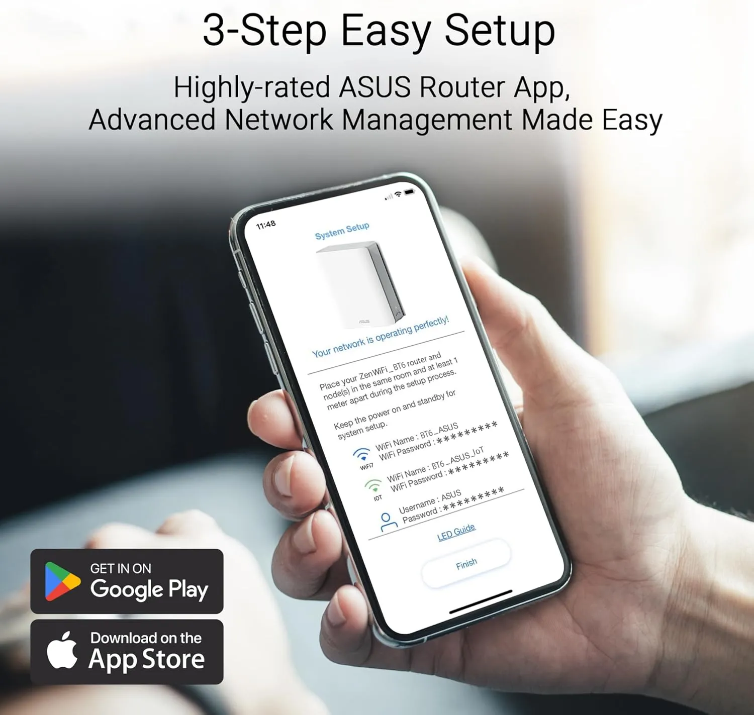ASUS ZenWiFi BT6 Tri-Band WiFi 7 Mesh, 9.4 Gbps, 7600 sq.ft. (3pk), 2.5G WAN Port, Security and Parental Controls Included, Smart Home Master SSIDs, 4G & 5G Mobile Tethering- BT6 (W-3-PK)