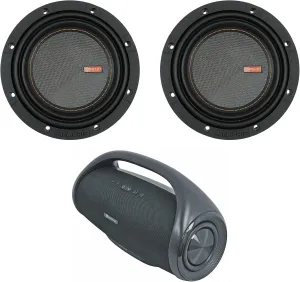 Audiosavings Bundle: (2) Memphis MOJO MJM612 6.5" 1400W Competition Car Subwoofer 1 or 2 Ohm Bundle with Rockville CANON-XXL Portable Bluetooth Speaker w/ Booming Bass Wireless Link (3 Items)