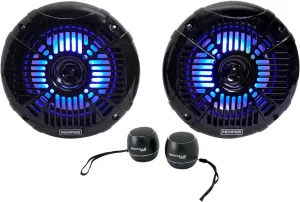 Audiosavings Bundle: (2) MXA602SLB 80w 6.5" LED Speakers for Polaris RZR/ATV/UTV/Cart Bundle with (2) Rockville RPB3-BLACK Handheld Wireless Linking Portable Bluetooth Speakers (4 Items)