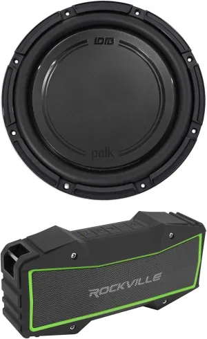 Audiosavings Bundle: DB1242SVC 12 1110 Watt Single 4-Ohm Car/Marine Audio Subwoofer Sub Bundle with Rockville Rock Everywhere Portable Bluetooth Speaker/Waterproof/Wireless Link (2 Items)