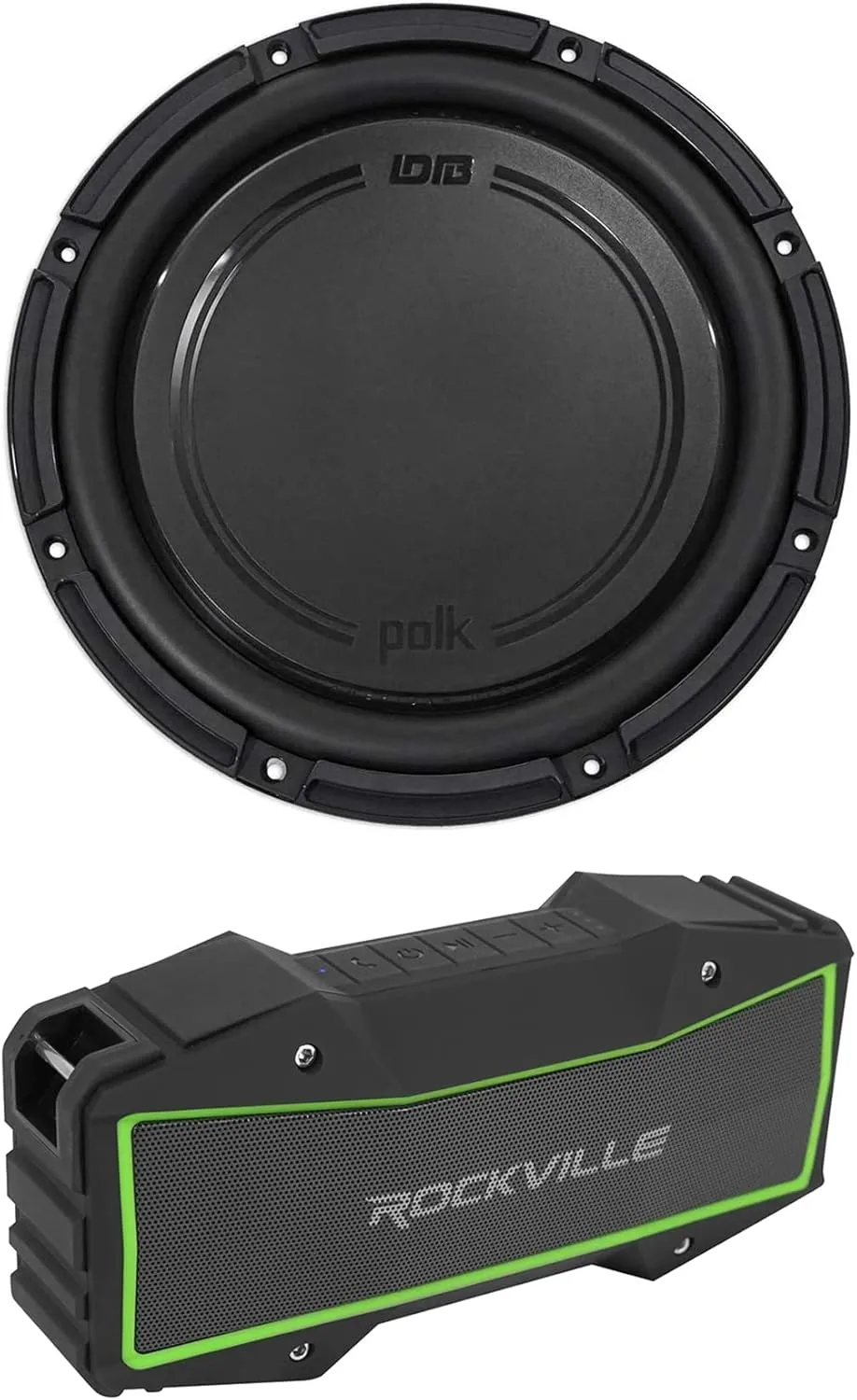 Audiosavings Bundle: DB1242SVC 12 1110 Watt Single 4-Ohm Car/Marine Audio Subwoofer Sub Bundle with Rockville Rock Everywhere Portable Bluetooth Speaker/Waterproof/Wireless Link (2 Items)