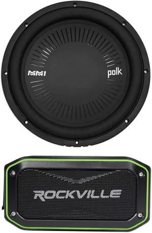 Audiosavings Bundle: MM1242SVC 12 1260 Watt Single 4-Ohm Car/Marine Audio Subwoofer Sub Bundle with Rockville Rock Anywhere Waterproof Portable Bluetooth Speaker TWS Stereo Linking (2 Items)