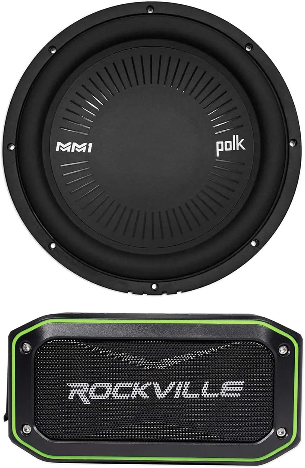 Audiosavings Bundle: MM1242SVC 12 1260 Watt Single 4-Ohm Car/Marine Audio Subwoofer Sub Bundle with Rockville Rock Anywhere Waterproof Portable Bluetooth Speaker TWS Stereo Linking (2 Items)