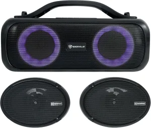 Audiosavings Bundle: Pair Memphis Audio PRX69S 6x9" 120 Watt Shallow Mount Car Stereo Speakers Bundle with Rockville Go Party D4 Large Loud Portable LED Party Bluetooth Speaker, Deep Bass (3 Items)